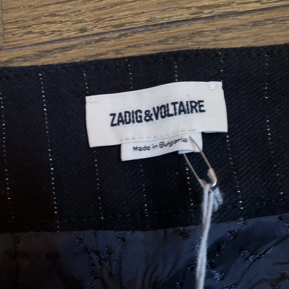 Zadig & Voltaire pinstripe wool asymmetrical skirt XS NWT - Picture 6 of 6